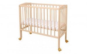 Patut pentru copii 2in1, 90 cm x 55 cm, lemn de fag, vopsea certificata, roti blocabile, laterala detasabila, co-sleeping, Saltea inclusa, Aparatoare laterala din bumbac, Waldin, Cover, Natural, 88