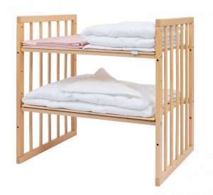 Patut Rotund Evolutiv pentru Copii, Multifunctional, 7in1, Saltele Incluse, Transformabil, Masa de Schimbat, Co-Sleeping, Tarc de Joaca, Birou, Scaune, Waldin, Natural