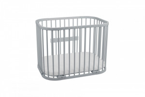 Patut Rotund pentru Copii, Multifunctional, Waldin, 5in1, cu Sistem de Leganare, Saltele Incluse, Co-Sleeper, Tarc de Joaca, Masa si Scaun pentru Activitati, Culoare Gri