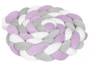 Protectie impletita pentru patut copii, 300 cm, Ricokids, Multicolor, Mov, Alb, Gri