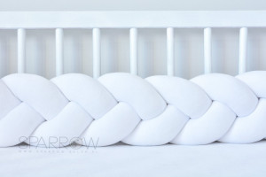 Protectie impletita pentru patut copii, din bumbac catifelat, Sparrow, Velvet White, 340 cm, Full 120 x 60 cm