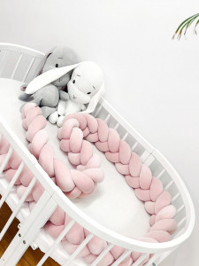 Protectie impletita pentru patut copii, din bumbac catifelat, Sparrow, Velvet Pink Powder , 200 cm