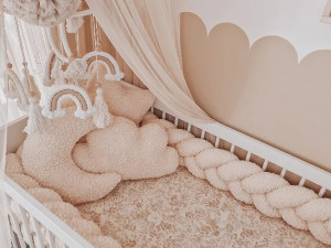 Protectie impletita pentru patut copii, din Material textil plushat tip blanita, Sparrow, BOUCLE, ecru, 340 cm, Full 120 x 60 cm