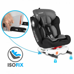 Ricokids - Scaun auto Spinway Pro 0-36 kg, rotatie 360 grade, de la nastere la 12 ani, sistem isofix, culoare neagra