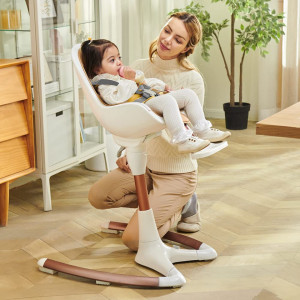 Scaun pentru Hranire Copii 3 in 1, inaltime reglabila, rotatie 360 grade, inclinatie relglabila, 0 - 50 kg, Hot Mom, White Gold