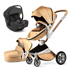 Set 3 in 1 - Carucior Hot Mom 360 Champagne 2 in 1 + Scoica auto Joie i-Size i-Gemm 2 Shale