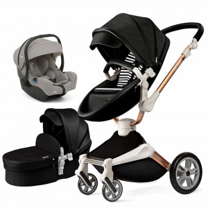 Set 3 in 1 - Carucior Hot Mom 360 Negru 2 in 1 + Scoica auto Joie i-Size i-Gemm 2 Pebble