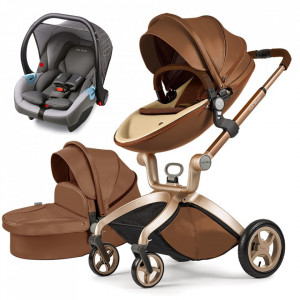 Set 3in1 - Carucior Copii Hot Mom Premium Coffe 2 in 1 + Scoica auto Hot Mom