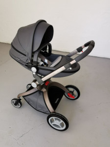 Set 4 in 1 - Carucior Copii Hot Mom Premium Dark Grey 2 in 1 + Scoica auto Joie Gemm Navy Blazer , 0-13kg + Baza isofix i-Base