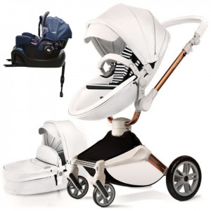 Set 4 in 1 - Carucior Hot Mom 360 Alb 2 in 1 + Scoica auto Joie Gemm Navy Blazer , 0-13kg + Baza isofix i-Base