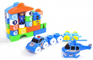 Set de construit educativ, Police Intellegence World, Cuburi calcule de matematica, masina, elicopter, ofiter de politie, 50 de piese
