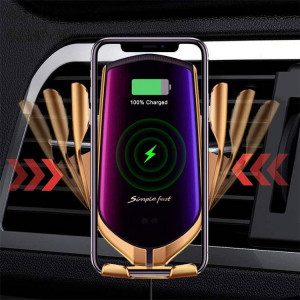 Suport auto pentru telefon, cu incarcator Quick Charge 3.0, incarcare inductiva, atasare grilaj auto, Severno, QI, DC 5V 2A / DC 9V 1.67A