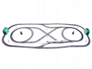 Tren electric cu 3 vagoane de pasageri, lungimea liniei 900 cm, cu lumini, dispozitiv comutare sina, accesorii pentru decor, Alb