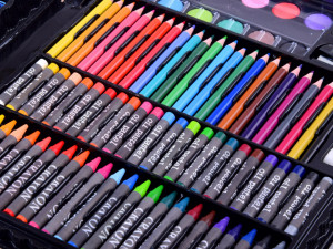 Trusa de colorat compartimentata, 150 de elemente, creioane colorate, aquarele, creioane cerate, accesorii, Jokomisiada, ZA3889
