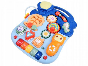 Antemergator interactiv 2in1 cu 4 roti, transformabil in Masuta interactiva pentru activitati, cu panou de jucarii, sunete cu reglarea volumului, Jokomisiada, ZA3252