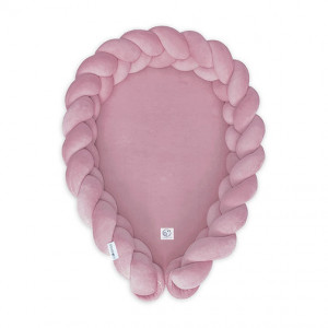 Babynest 2in1 pentru copii, cu margini impletite, din bumbac catifelat, Sparrow Velvet, Dusty Pink