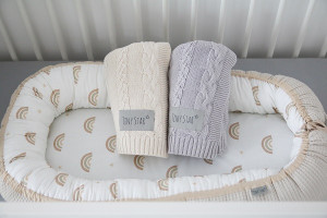Babynest pentru copii, 80 x 50 cm, ajustabil, portabil, reductor patut, Tiny Star Rainbow & Beige,