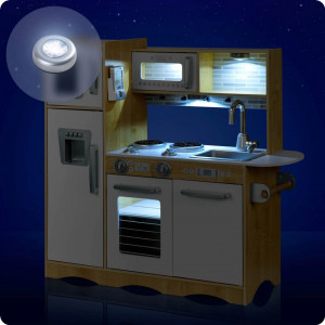Bucatarie din lemn pentru copii, cu frigider, tabla, telefon, congelator, cuptor, dulap, cuptor cu microunde, aragaz, chiuveta, Ricokids, RC-795