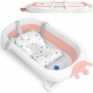 Cadita pliabila pentru bebelusi, cu Dop Senzor de temperatura, suport antiderapant, Perna Reductoare, Ricokids, 728000, Roz