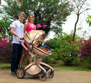 Carucior Copii Hot Mom Premium Champagne 2 in 1, varsta intre 0 - 36 luni, elegant, confortabil, sigur si usor de folosit