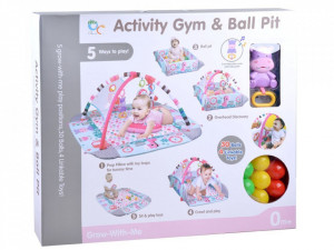 Covoras educational pentru copii, interactiv, multifunctional, 5 in 1, tarc, loc de joaca, cu bile colorate, 106x 97 cm , Jokomisiada, Albastru