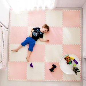 Covoras puzzle din spuma pentru copii, 120x120cm, 4 piese, Ricokids, 7504, Alb Piersica