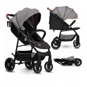 Lionelo - Carucior sport pentru copii Zoey, De la nastere, Cu accesorii, Cadru din aluminiu, 0- 15 kg, Gri