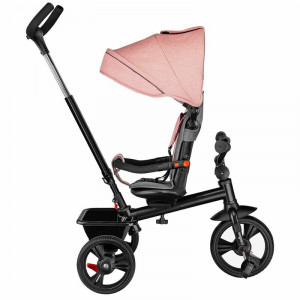 Lionelo - Tricicleta pentru copii Haari Bubblegum Suport picioare, Control al directiei, Scaun reversibil, Rotire 360 grade, Pliabila, Roz