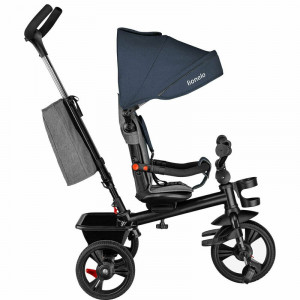 Lionelo - Tricicleta pentru copii Haari Jeans Suport picioare, Control al directiei, Scaun reversibil, Rotire 360 grade, Pliabila, Albastru