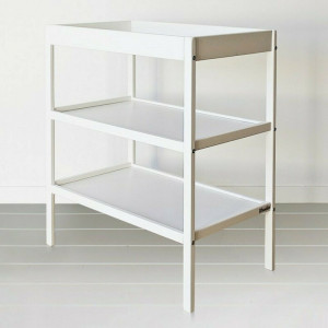 Masa de Schimbat Pentru Bebelusi, Cu 2 Rafturi De Depozitare Inalte, Pin Masiv, MDF, 76 x 44 x 86 cm, Woodies Classic Changer, Alb