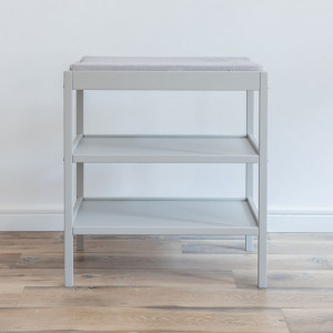 Masa de Schimbat Pentru Bebelusi, din Lemn Masiv, Cu 2 Rafturi De Depozitare Inalte, Woodies Changer Grey, 76cm x 44cm x 86 cm