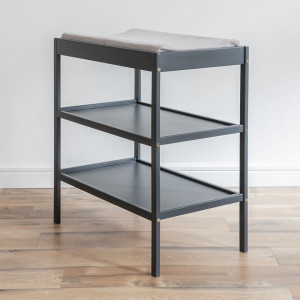Masa de Schimbat Pentru Bebelusi, din Lemn Masiv, Cu 2 Rafturi De Depozitare Inalte, Woodies Changer Anthracite, 76 x 44 x 86 cm