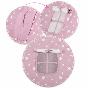 Nukido - Cort de joaca pentru copii, cu fereastra, 3 perne, lumini, 120x120x165, Culoare Roz cu Alb si Stelute
