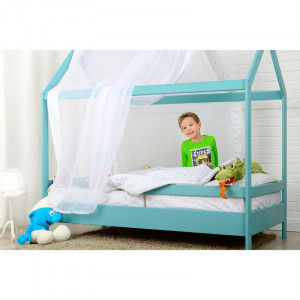 Patut din lemn pentru copii, Babyneeds Montesorri, Casuta, 160x80 cm, Gri