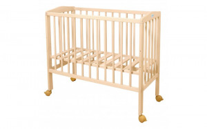 Patut pentru copii 2in1, 90 cm x 55 cm, lemn de fag, vopsea certificata, roti blocabile, laterala detasabila, co-sleeping, Saltea inclusa, Aparatoare laterala din bumbac, Waldin, Cover, Natural, 88