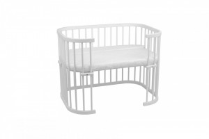 Patut Rotund pentru Copii, Multifunctional, Waldin, 5in1, cu Sistem de Leganare, Saltele Incluse, Co-Sleeper, Tarc de Joaca, Masa si Scaun pentru Activitati, Culoare Alba