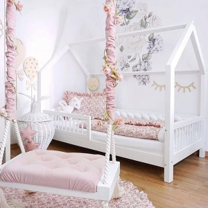 Protectie impletita pentru patut copii, din bumbac catifelat, Sparrow, Velvet White, 340 cm, Full 120 x 60 cm