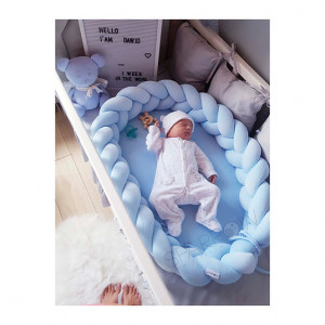 Protectie impletita pentru patut copii, din bumbac catifelat, Sparrow, Velvet Baby Blue, 200 cm