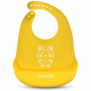Ricokids - Baveta din silicon galben cu buzunar, pentru hranirea copilului