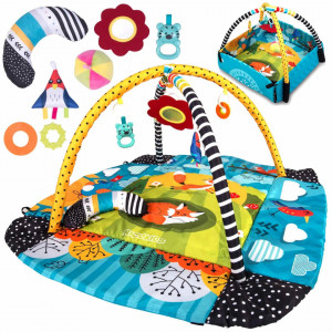 Ricokids - Covoras educational pentru copii, interactiv, multifunctional, cu oglinda, 110 x 100 cm Povestea Vulpii Lisek