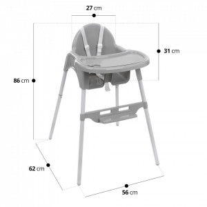 Scaun de masa transformabil, tavita detasabila, suport detasabil, Severno, Basic, Grey