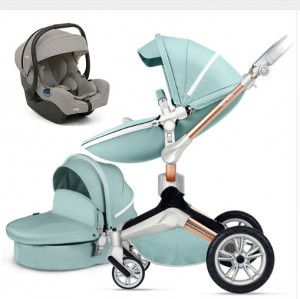 Set 3 in 1 - Carucior Hot Mom 360 Blue 2 in 1 + Scoica auto Joie i-Size i-Gemm 2 Pebble