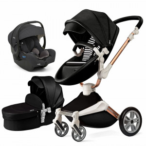 Set 3 in 1 - Carucior Hot Mom 360 Negru 2 in 1 + Scoica auto Joie i-Size i-Gemm 2 Shale