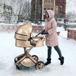 Set 4 in 1 - Carucior Hot Mom Premium Champagne 2 in 1 + Scoica auto Joie Gemm Navy Blazer, 0-13kg + Baza isofix i-Base