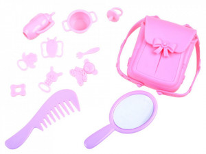 Set papusa Anlily Doll, 30 cm, babysitter cu 2 bebelusi, carucior, patut, scaun de masa, Jokomisiada
