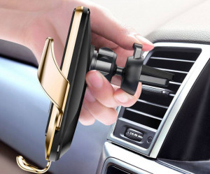Severno - Suport auto pentru telefon cu incarcator Quick Charge 3.0, incarcare inductiva, atasare grilaj auto, QI, DC 5V 2A / DC 9V 1.67A
