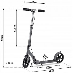 Trotineta de oras, Clasica, cu 2 roti, frana de mana, Soke, City, Aluminiu, Greutate maxima utilizator 100 Kg, Gri