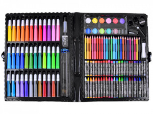 Trusa de colorat compartimentata, 150 de elemente, creioane colorate, aquarele, creioane cerate, accesorii, Jokomisiada, ZA3889