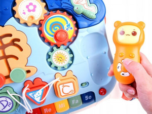 Antemergator interactiv 2in1 cu 4 roti, transformabil in Masuta interactiva pentru activitati, cu panou de jucarii, sunete cu reglarea volumului, Jokomisiada, ZA3252