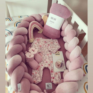 Babynest 2in1 pentru copii, cu margini impletite, din bumbac catifelat, Sparrow Velvet, Dusty Pink